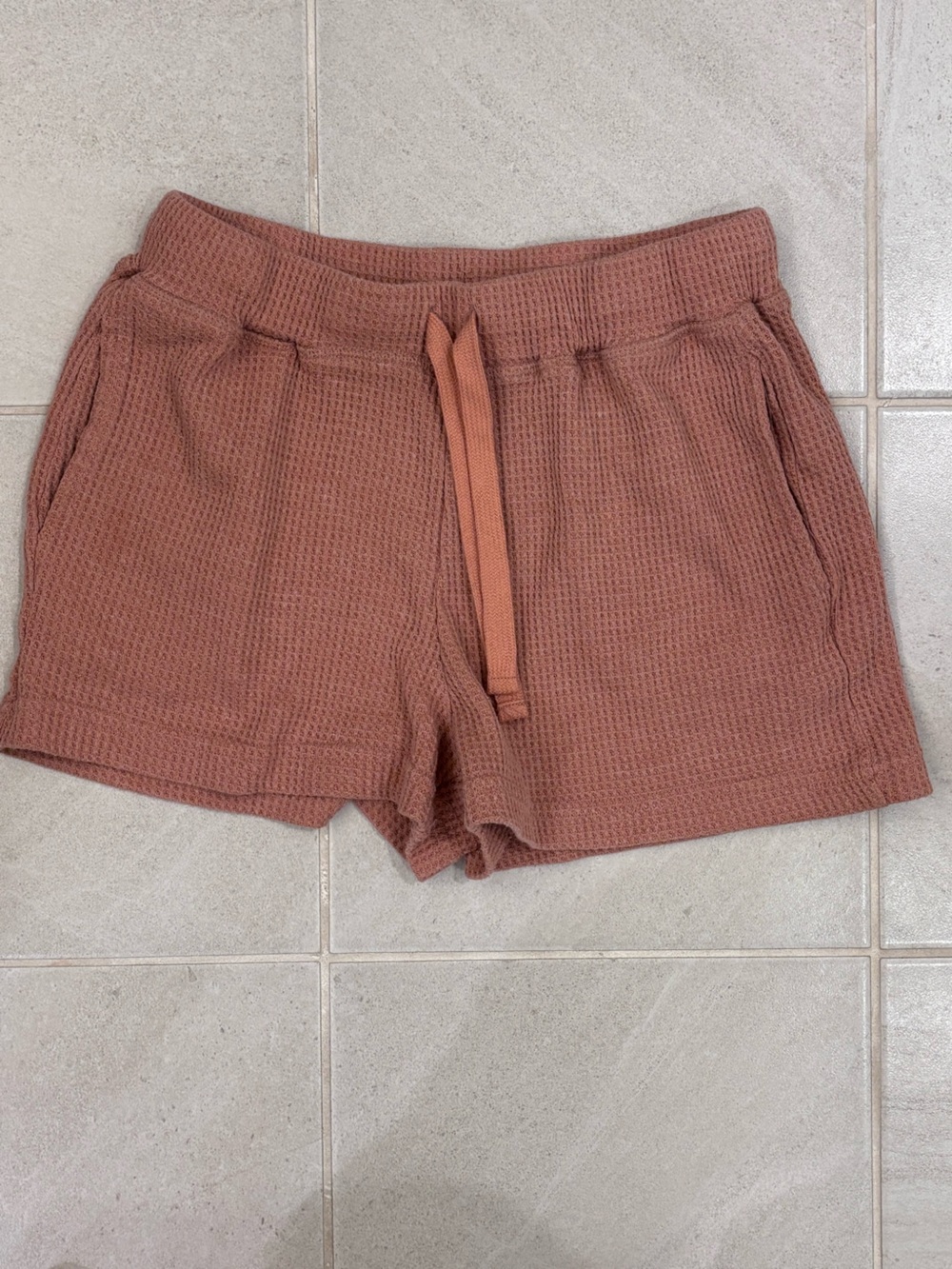 Olive & Oak Waffle Knit Rust Brown Drawstring Women’s Shorts